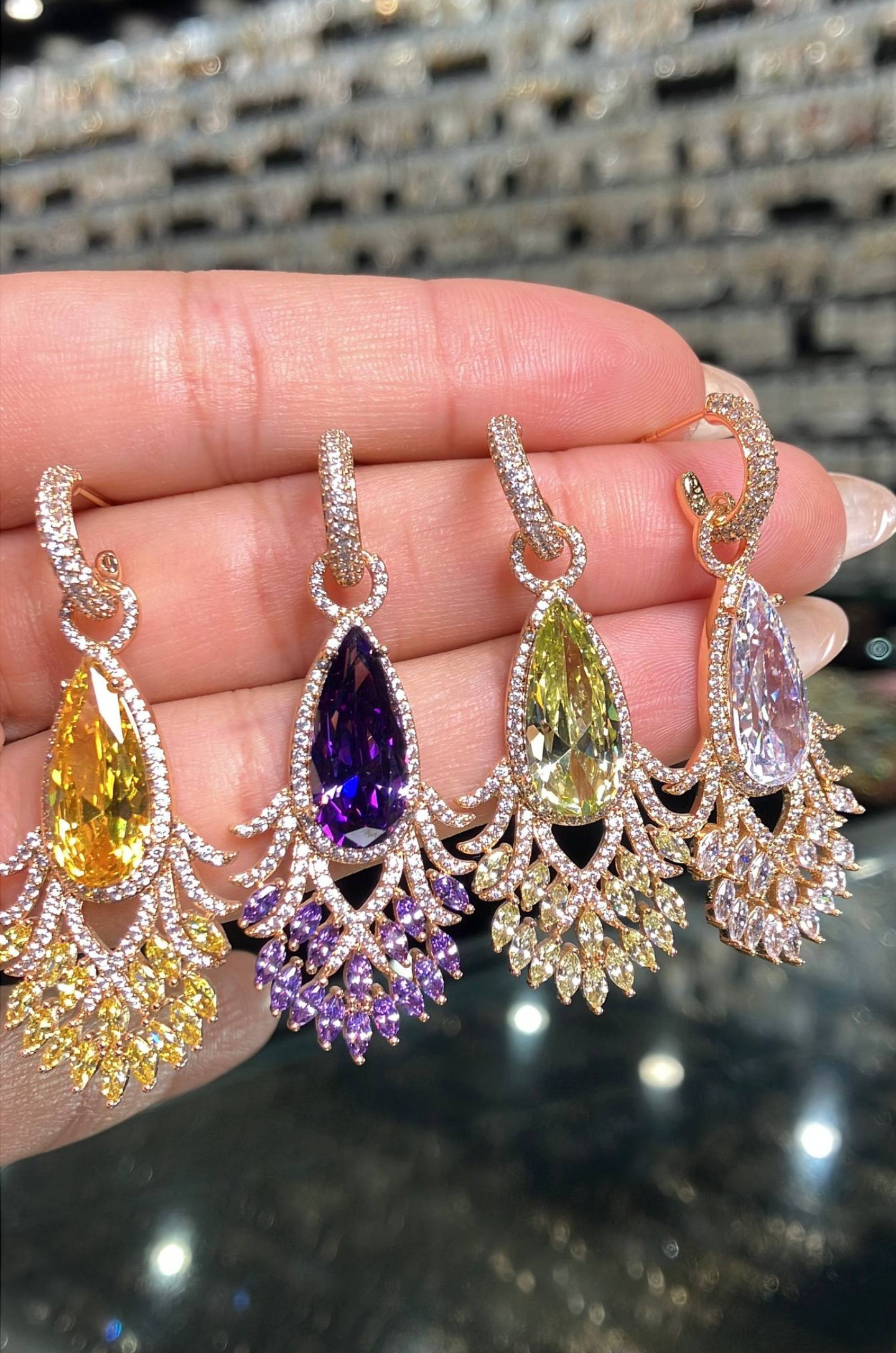 گوشواره مجلسی ژوپینگ چهاررنگ نگین  اورجینال