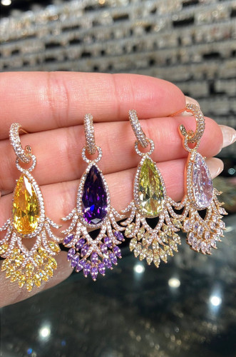 گوشواره مجلسی ژوپینگ چهاررنگ نگین اورجینال