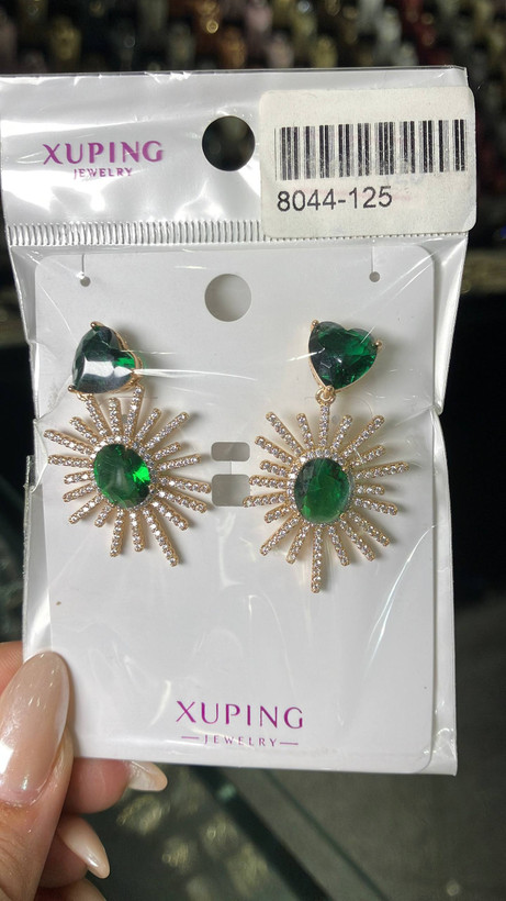 گوشواره مجلسی نگین سبز زمردی طرح جواهر ژوپینگ اورجینال