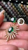 گوشواره مجلسی نگین سبز زمردی طرح جواهر ژوپینگ اورجینال