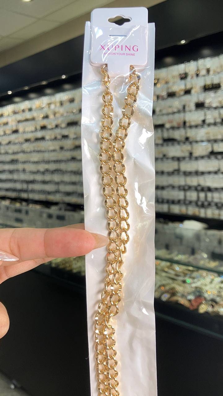 زنجیر ژوپینگ مدل کارتیه کلاسیک طلایی ۶۰ سانت با بافت آینهای - تصویر ۵